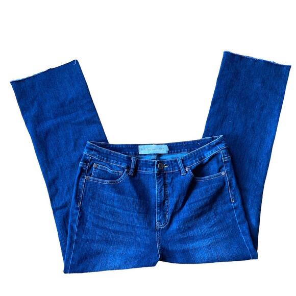 Soft Surroundings High Rise Crop Blue Denim Jeans Raw Hem  10us - Picture 1 of 9